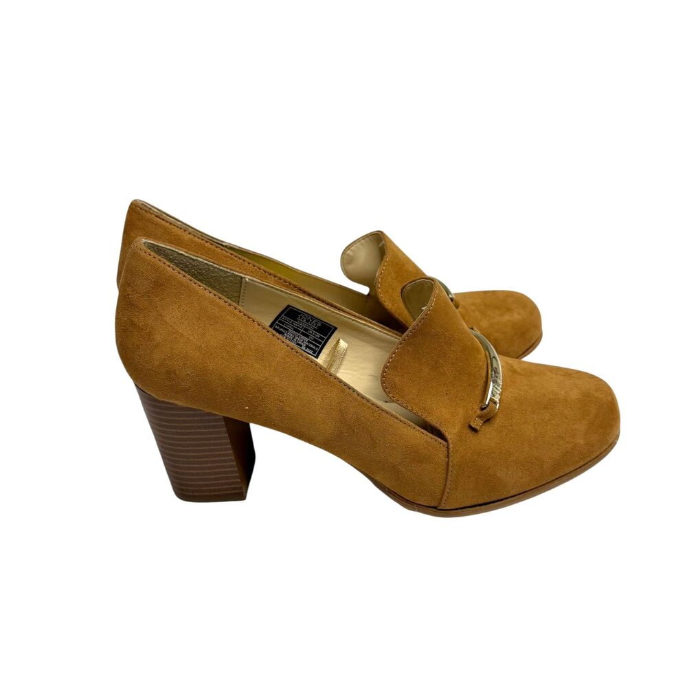 Jones New York Cypra Pump Block Heel Shoe Faux Suede Cognac Tan 9